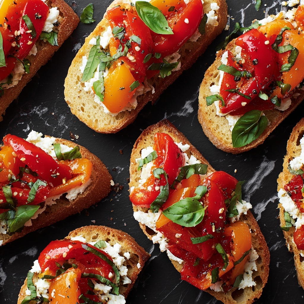 Roasted Red Pepper and Feta Bruschetta Recipe - Recipe Image