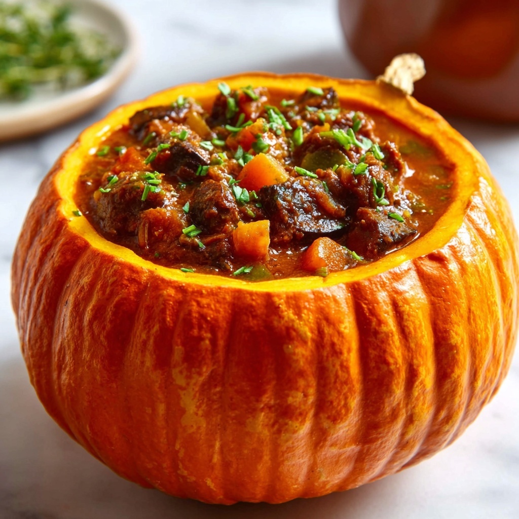 Slow Cooker Pumpkin Beef Stew in Roasted Pumpkin Bowls Recipe - Recipe Image