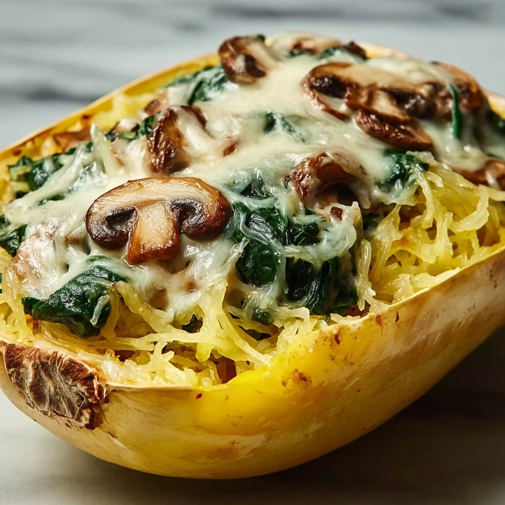 Creamy Spinach and Mushroom Stuffed Spaghetti Squash Recipe - Recipe Image