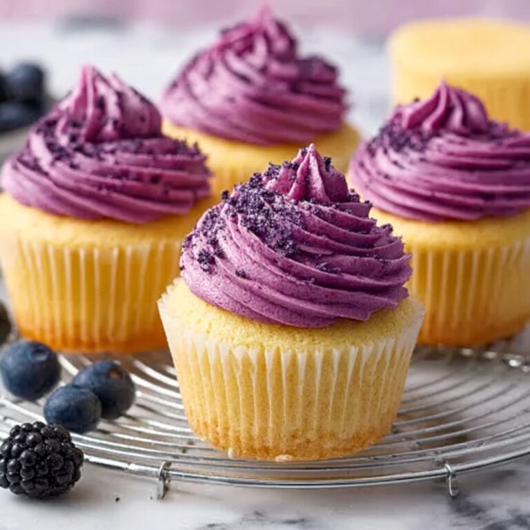 Lemon Poppy Seed Cupcakes with Blackberry Frosting Recipe