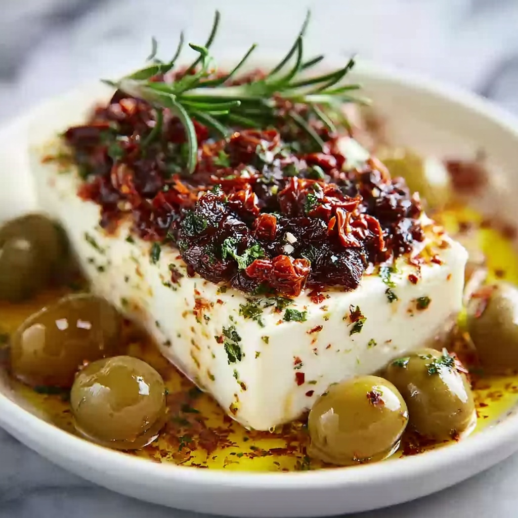 Baked Feta with Olives and Sun-Dried Tomatoes Recipe - Recipe Image