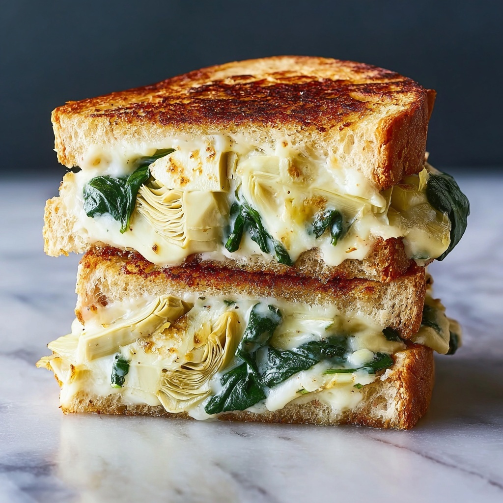 Melt into Comfort with Vegan Spinach Artichoke Grilled Cheese Recipe - Recipe Image