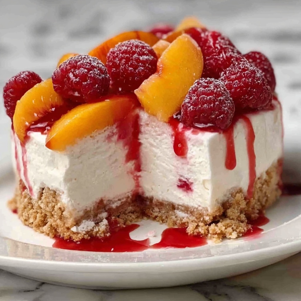 Summer Bliss Peach and Raspberry Cheesecake Delight Recipe - Recipe Image