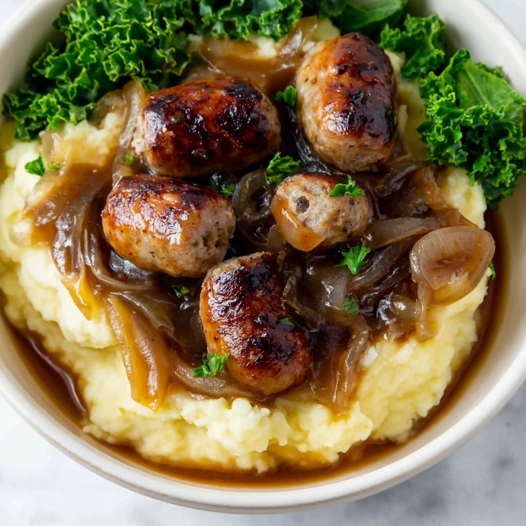 Sausages with Homemade Onion Gravy Recipe - Recipe Image