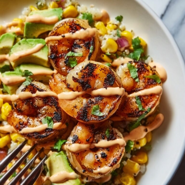 Yummy Grilled Shrimp Bowl with Avocado Corn Salsa and Creamy Sauce Recipe