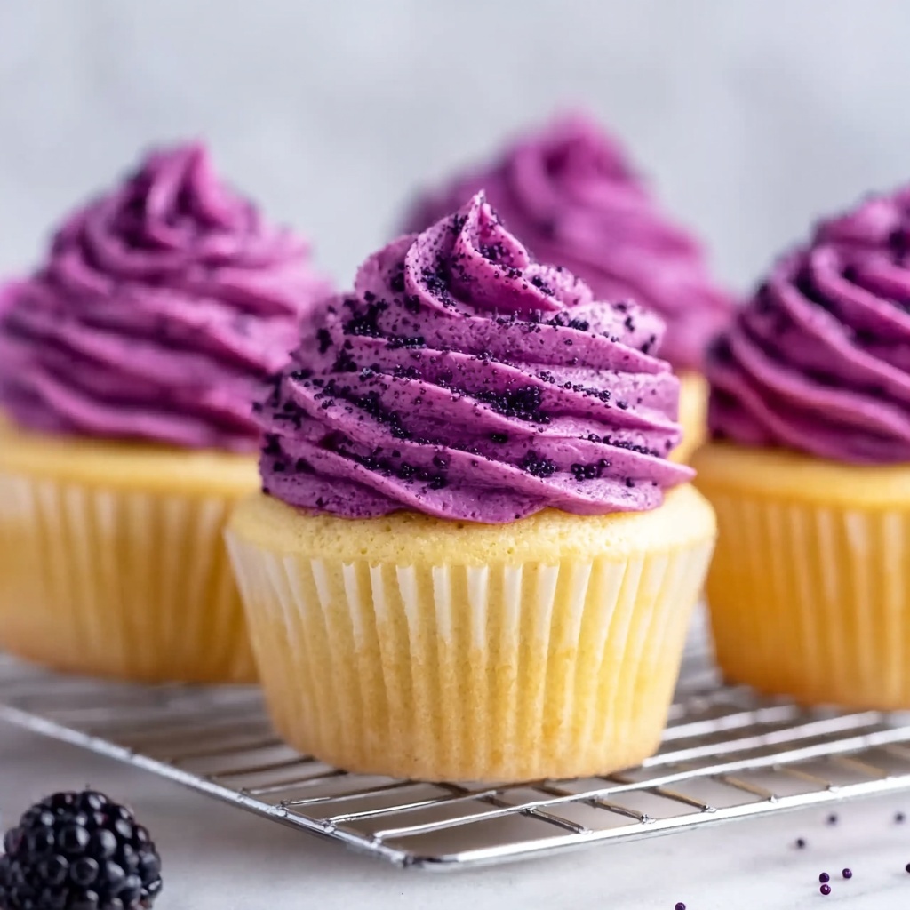 Lemon Poppy Seed Cupcakes with Blackberry Frosting Recipe - Recipe Image