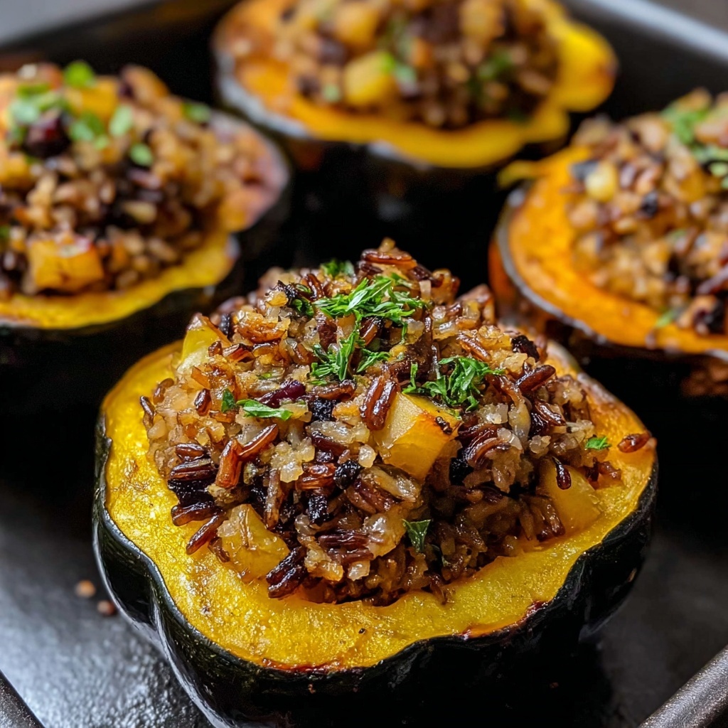 Stuffed Acorn Squash with Wild Rice, Cranberries, Pecans, and Feta Recipe - Recipe Image