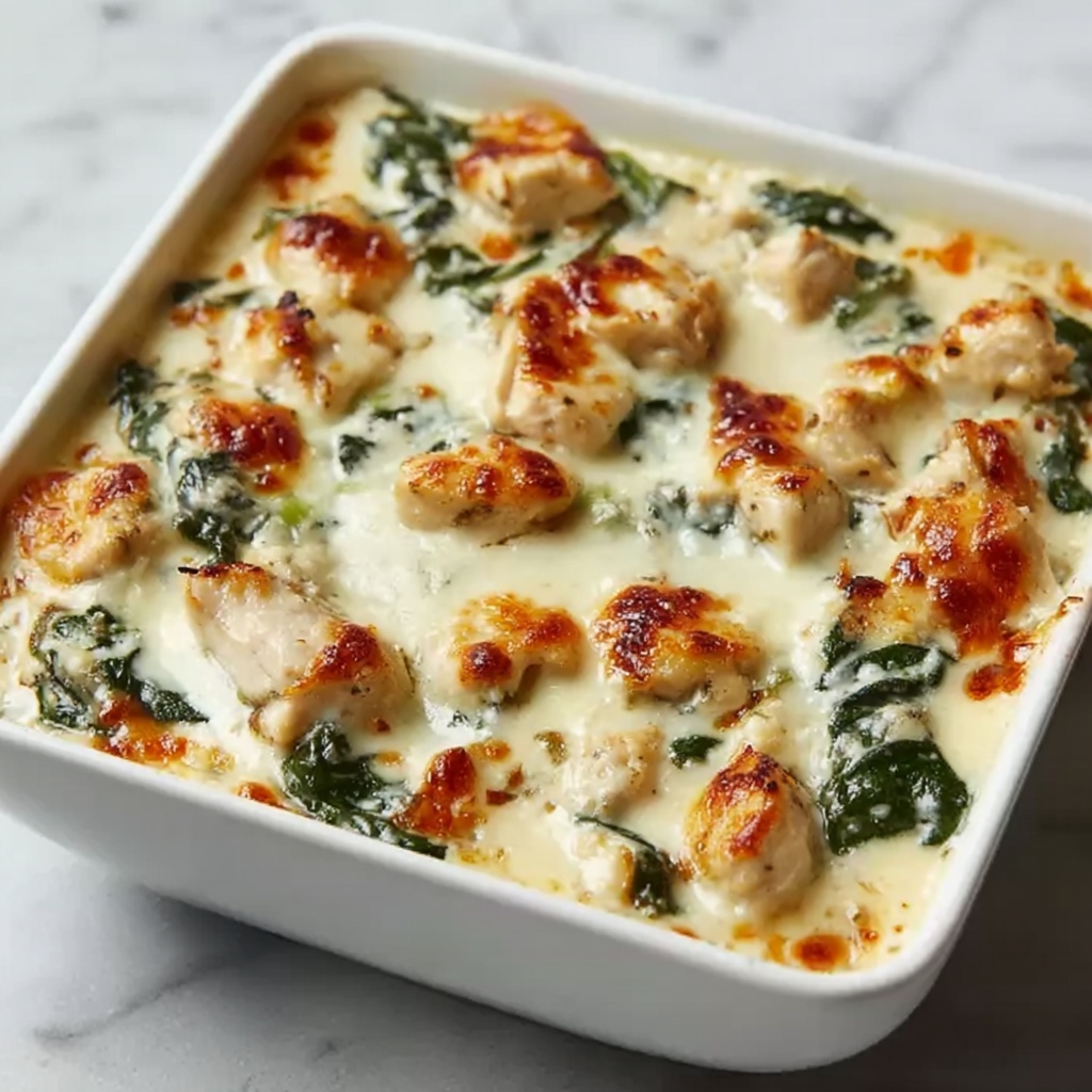 Creamy Chicken and Spinach Casserole with Mozzarella Recipe - Recipe Image