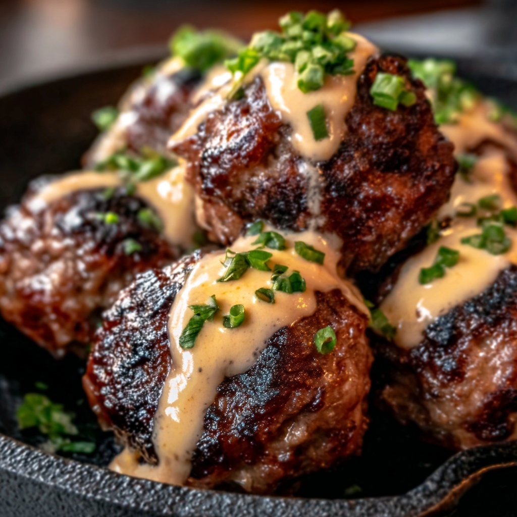 Juicy Korean-Style BBQ Meatballs with Spicy Mayo Sauce Recipe - Recipe Image
