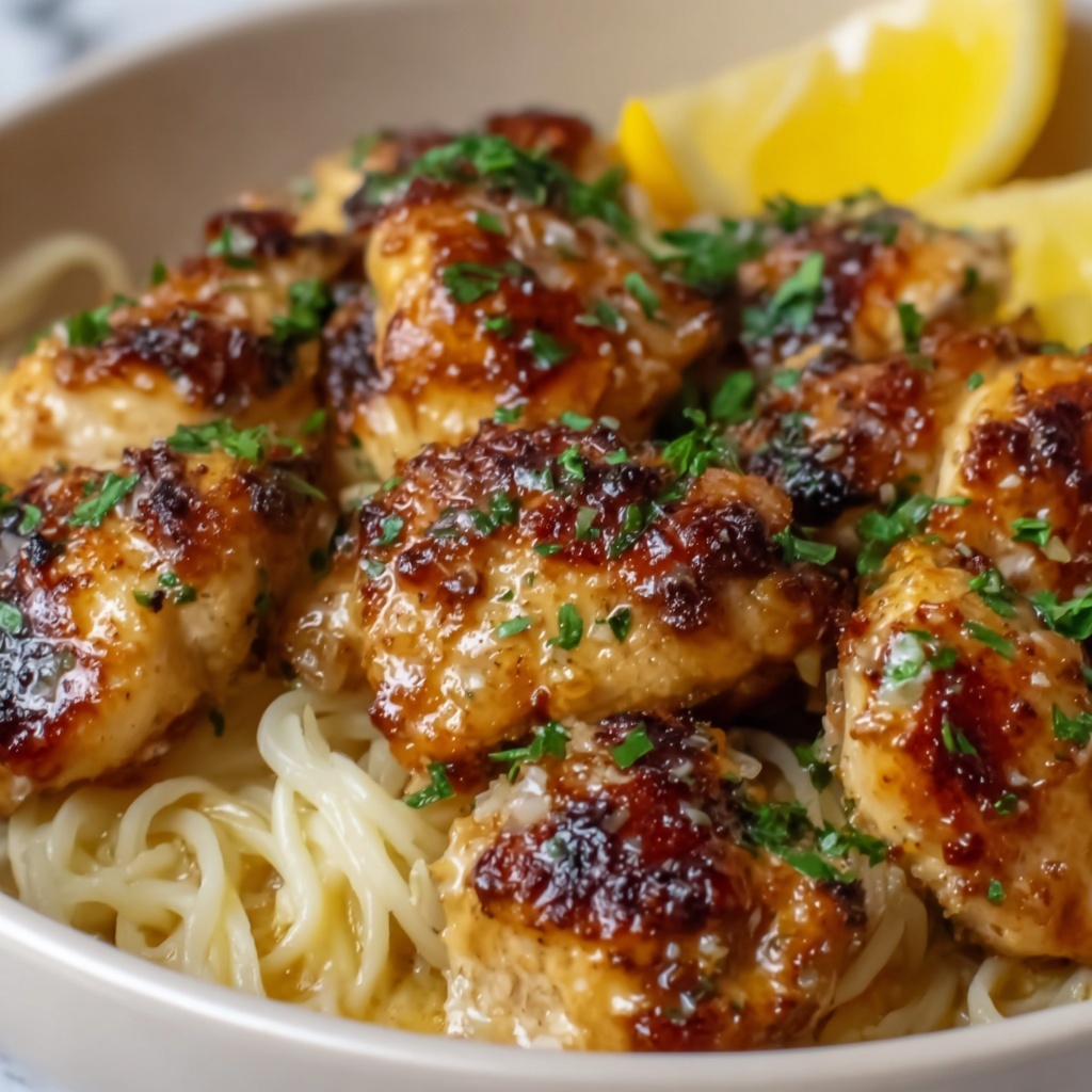 Lemon Garlic Butter Chicken Bites with Savory Parmesan Linguine Recipe - Recipe Image