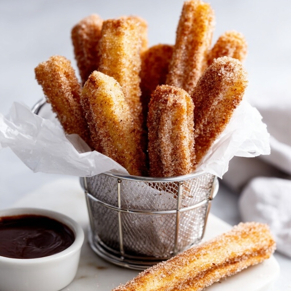 Homemade Churros with Rich Chocolate Dipping Sauce Recipe - Recipe Image