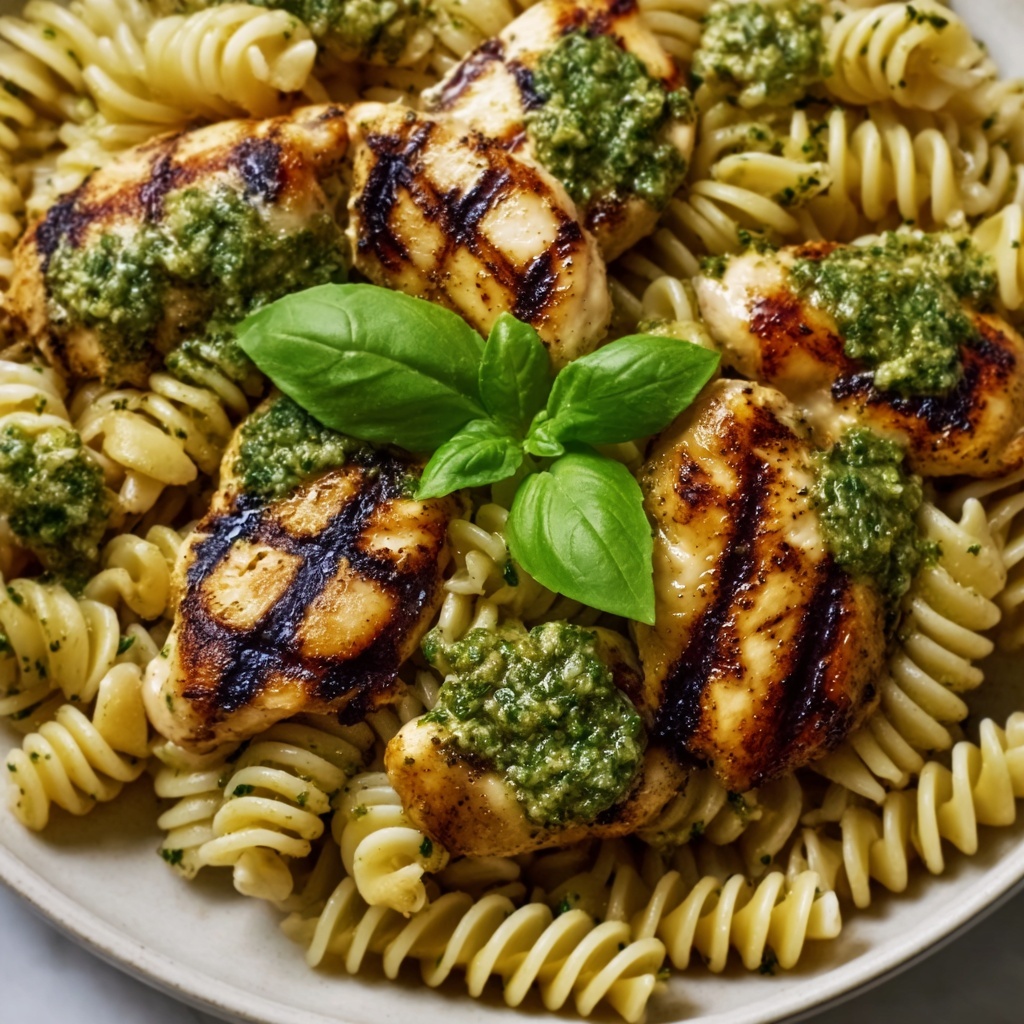 Pasta with Spinach Pesto and Grilled Chicken Recipe - Recipe Image