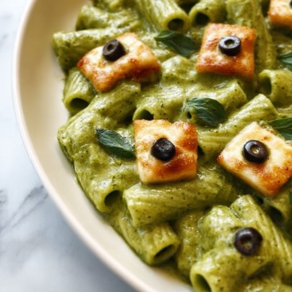Halloween Green Mac and Cheese with Spooky Eyeballs Recipe - Recipe Image