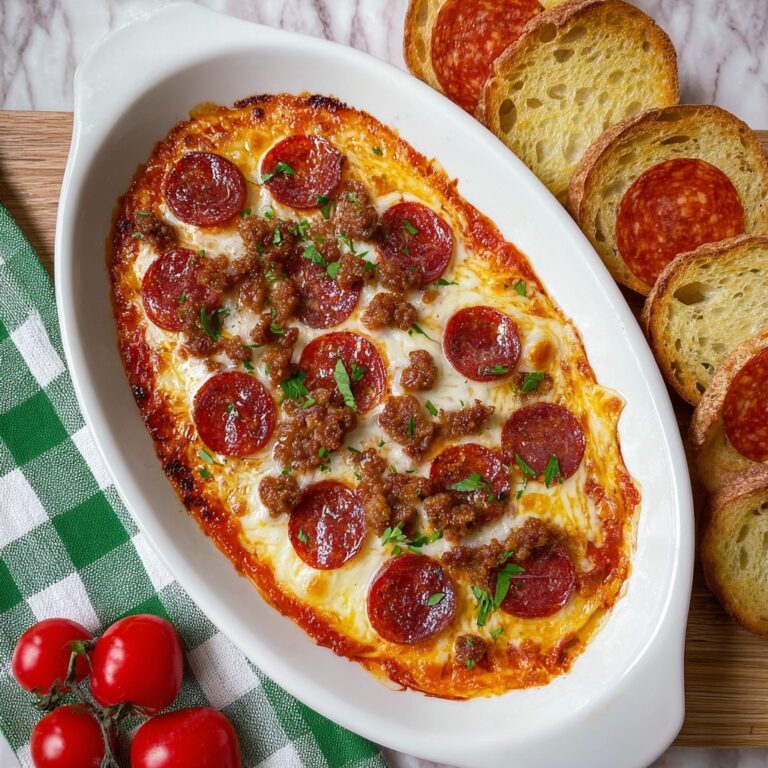 Hot Honey Pepperoni and Sausage Pizza Dip with Garlic Crostini Recipe