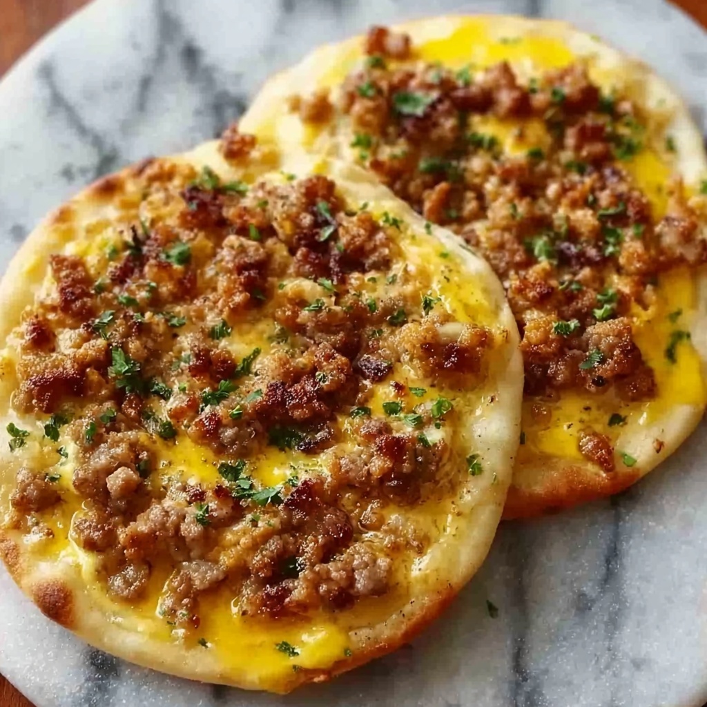 English Muffin Breakfast Pizza with Sawmill Gravy, Eggs, Sausage, and Cheddar Recipe - Recipe Image