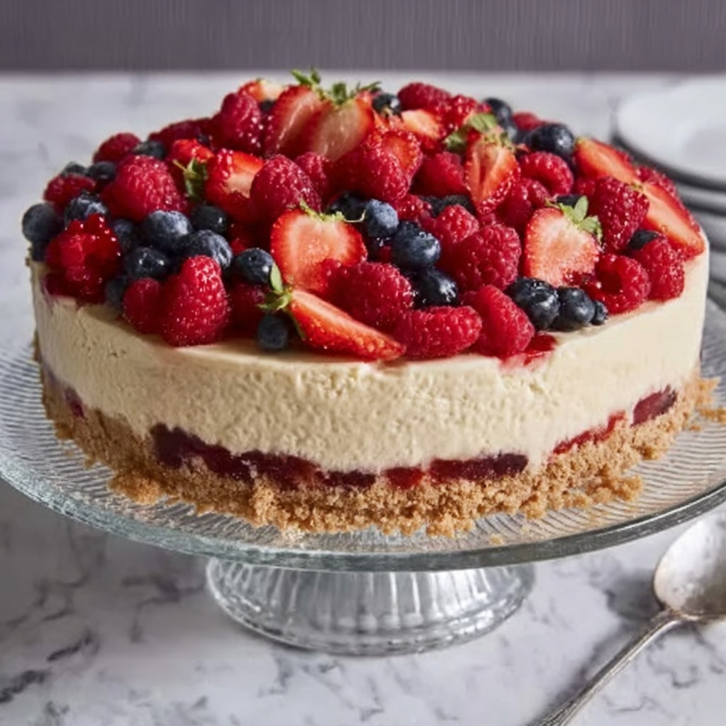 No-Bake Cheesecake Flag Cake Recipe - Recipe Image