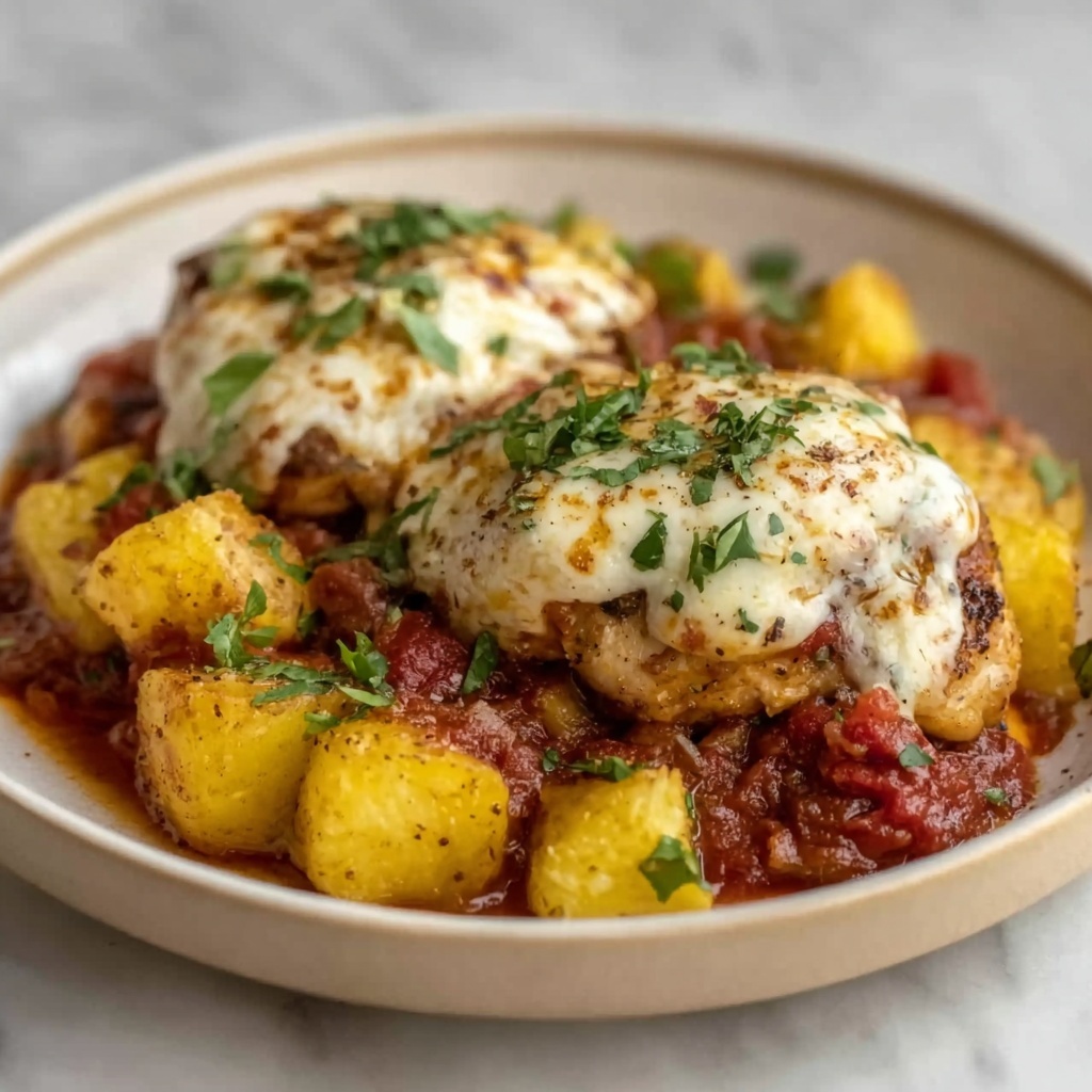 Healthy Chicken Parmesan with Roasted Potatoes and Green Beans Recipe - Recipe Image