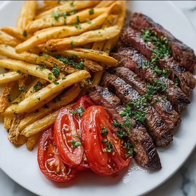 Grilled Steak with Tomato Salad and French Fries Recipe