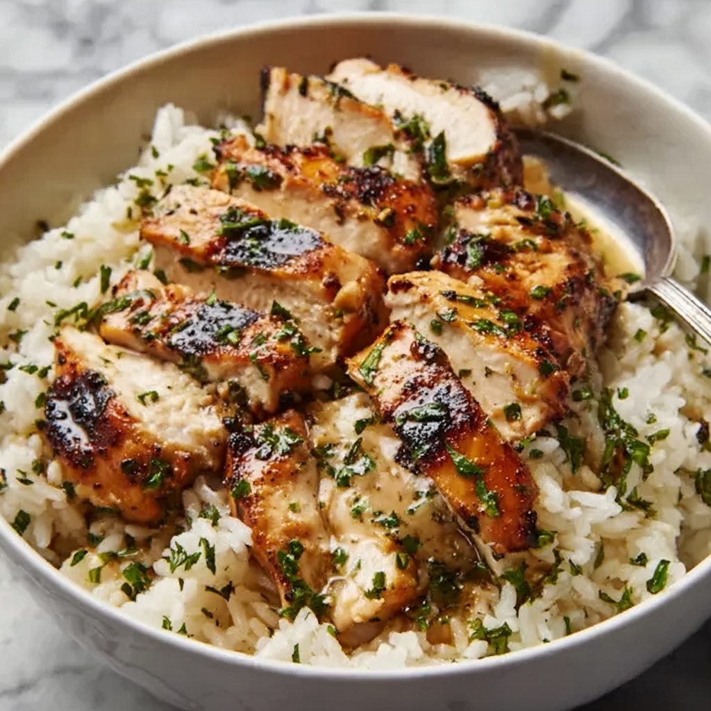 Creamy Herb Chicken Over Basmati Rice Recipe - Recipe Image