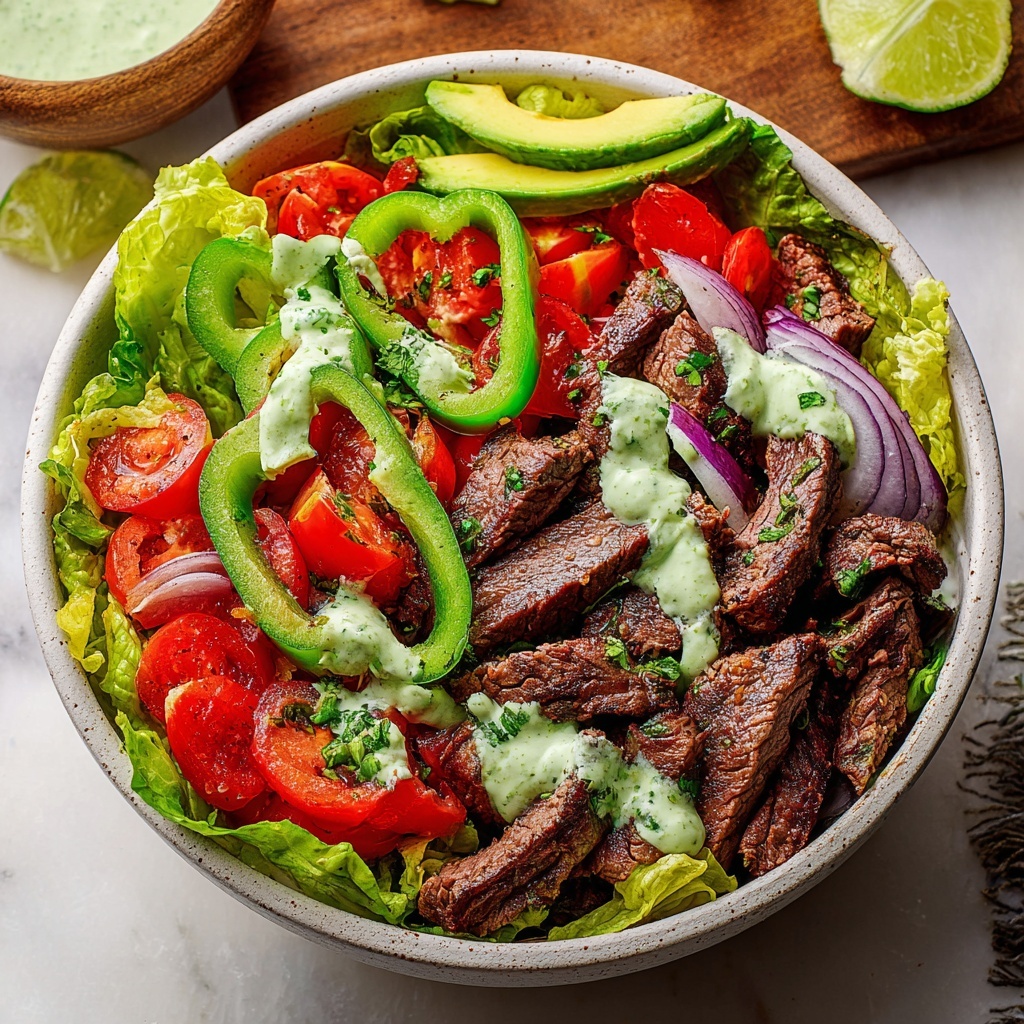 Steak Fajita Salad with Creamy Cilantro Lime Dressing Recipe - Recipe Image