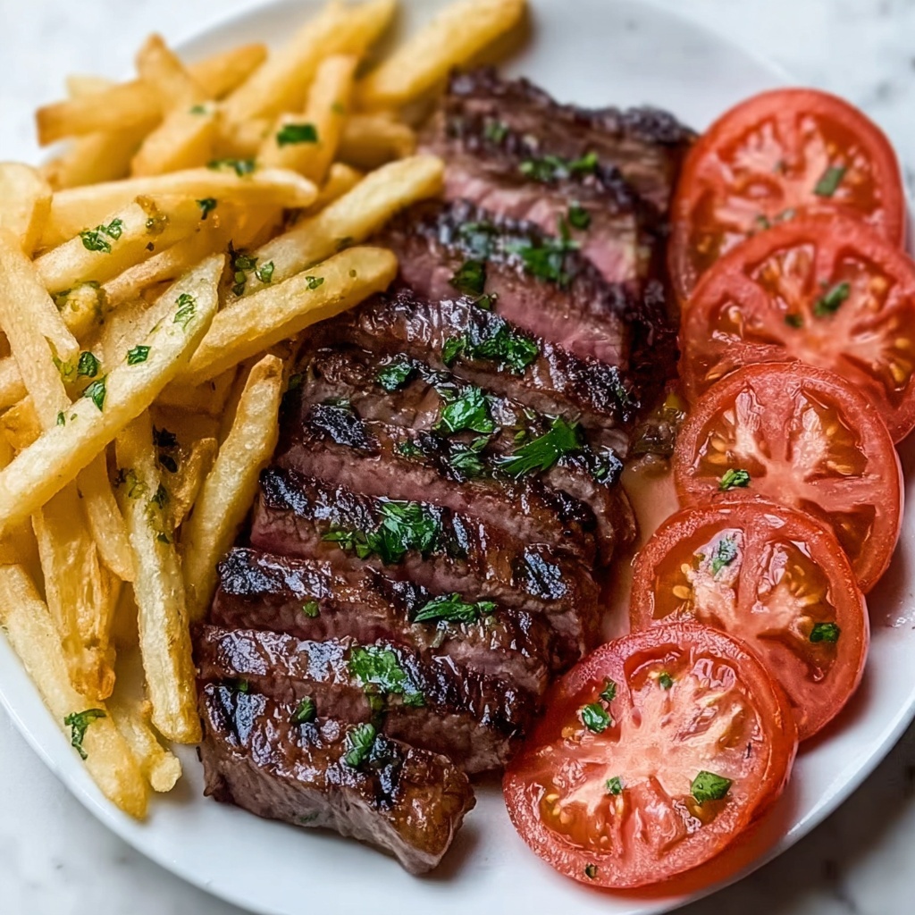 Grilled Steak with Tomato Salad and French Fries Recipe - Recipe Image