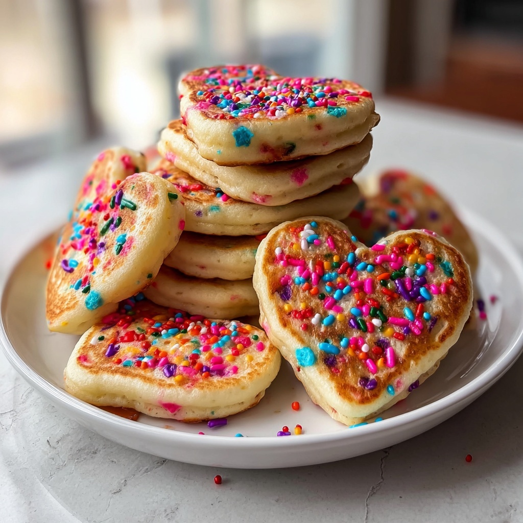 Rainbow Sprinkle Heart Pancakes Recipe - Recipe Image